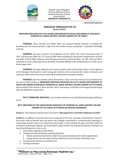 barangay ordinance|traffic problema barangay tagalog.